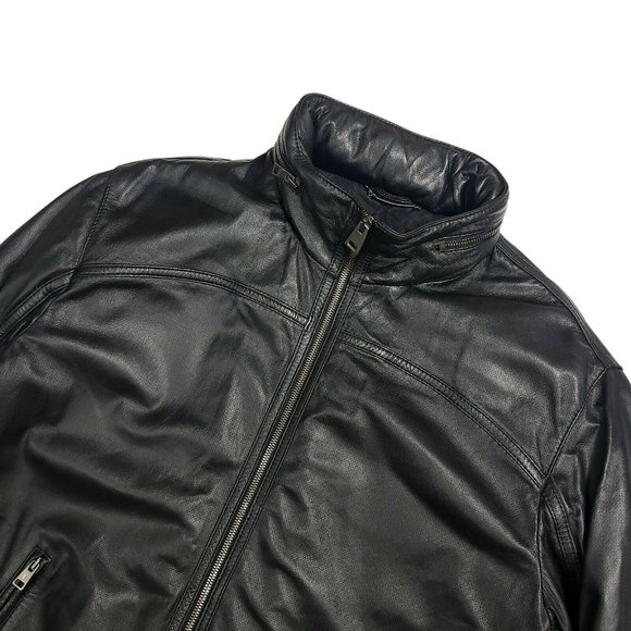 Versace (IT56/L) Collection Essential Leather Bomber Jacket - Black Lamb Mint - Picture 2 of 6